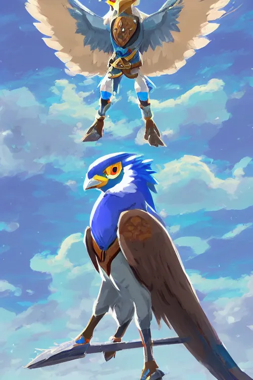 Image similar to an in game portrait of revali from the legend of zelda breath of the wild, breath of the wild art style.