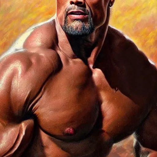 Prompt: ultra realistic portrait painting of dwayne johnson, art by frank frazetta, 4 k, ultra realistic, highly detailed, epic lighting