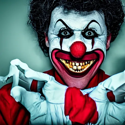 Image similar to photo of a scary clown hiding in your closet