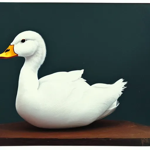 Image similar to realistic white duck portrait. studio photo. cute