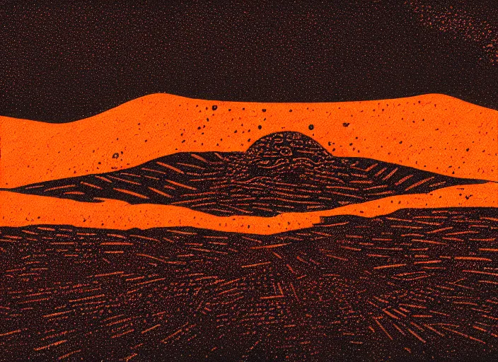 Image similar to a world on fire, colorful,linocut,wood block print, Mads Berg, Karolis Strautniekas, stippled light, editorial illustration, detailed,fine texture, textured, matte print