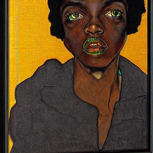 Image similar to portrait of lauryn hill by egon schiele in the style of egon schiele