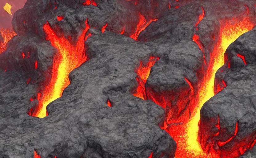Prompt: a rocky outcrop over an ocean of lava in hell, digital landscape art, fantasy concept art, 4k, trending on artstation