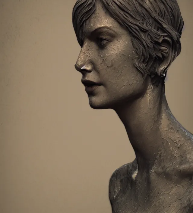 Prompt: a stoic sculpture of maddie sink, nostalgia, very detailed texture, realistic shaded lighting, studio quality, digital art, dynamic background, unreal engine 5 rendered, octane rendered, pinnacle studio, naturel, trending on artstation, art style by ilya kuvshinov, katsuhiro, artgerm, jeremy lipkin, michael garmash, nixeu
