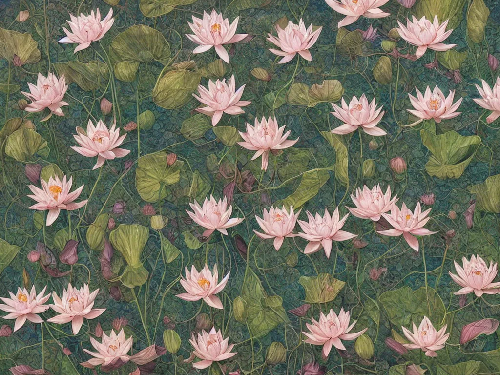 Prompt: a chaotic windy tornado of sacred lotus flowers, intricate details, aesthetically pleasing and harmonious natural colors, art by tiffany bozic, impressionism, detailed