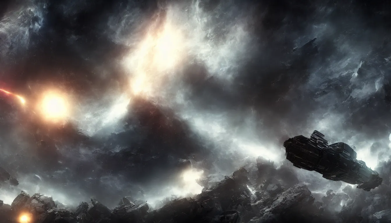 Image similar to panorama of an ominous dark nebula with a derelict stargate, eve online, octane render