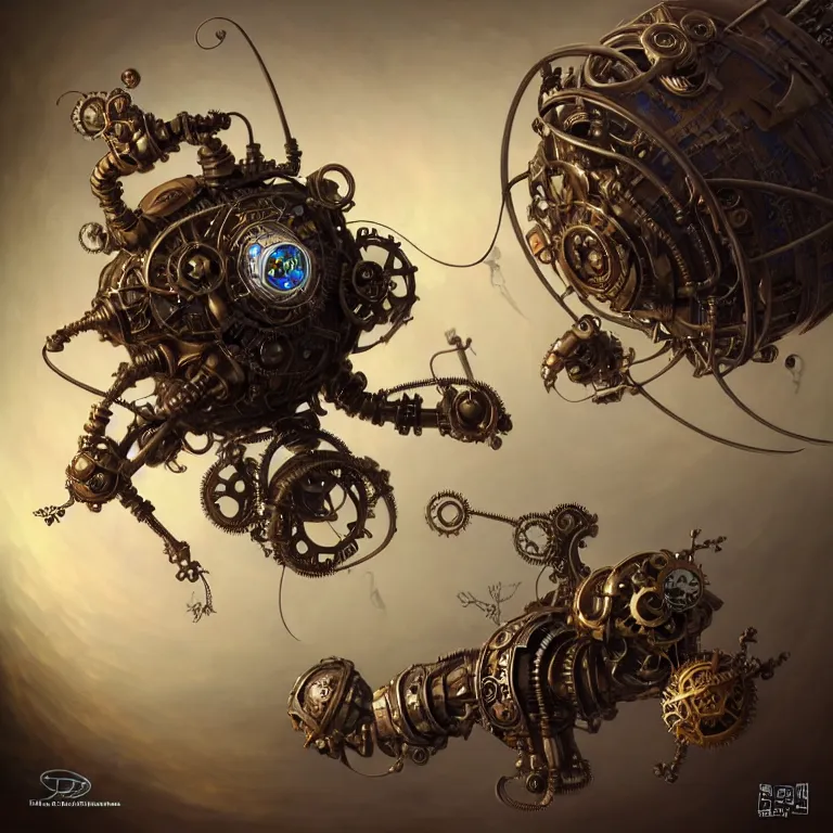 Image similar to steampunk robot fly, 3 d model, unreal engine realistic render, 8 k, micro detail, intricate, elegant, highly detailed, centered, digital painting, artstation, smooth, sharp focus, illustration, artgerm, tomasz alen kopera, peter mohrbacher, donato giancola, joseph christian leyendecker, wlop, boris vallejo