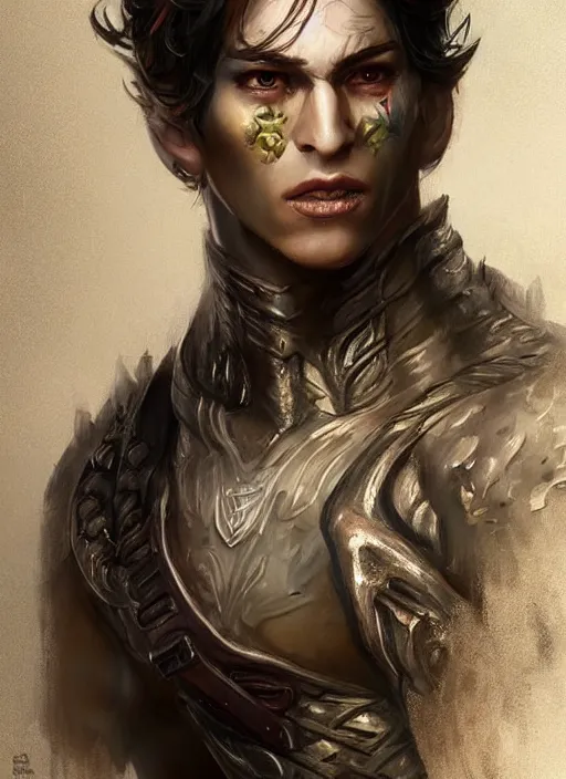 Image similar to a higly detailed airbrush full body shot and face portrait painting of a fantasy male character, fantasy portrait, pinterest, pathfinder, dynamic lighting, ambient lighting, deviantart, art by sabbas apterus