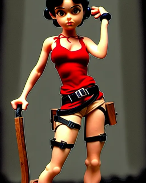 Image similar to uhd photorealisitc betty boop dresed as lara croft tomb raider,