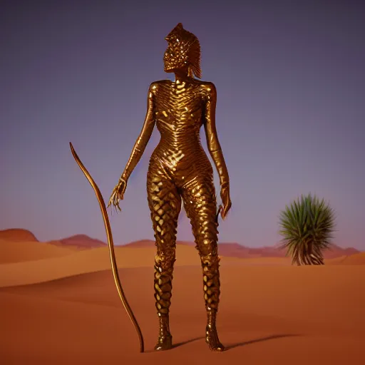 Prompt: giesha demon, innovative avant-garde art, deco fashion, asian women, highly detailed, photorealistic portrait, serene desert setting, golden hour, crisp quality and light reflections, unreal engine 5 quality render