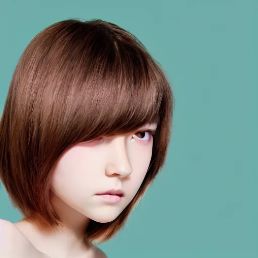 Prompt: front profile of cute teenage girl with Soft Layered Haircut :: natural makeup, stylized lighting, in the style anime