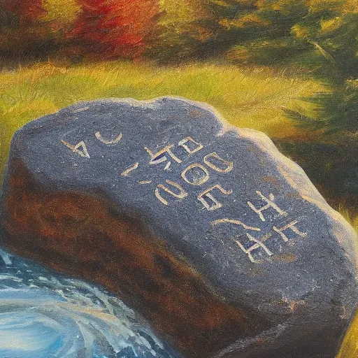 Image similar to runestone, nature, focused, centered, very detailed, oil painting