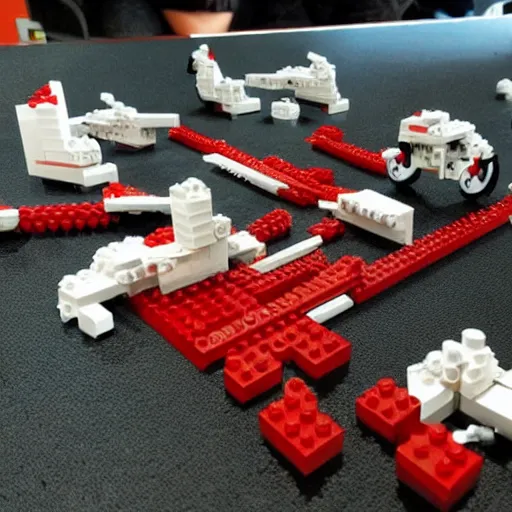 Image similar to a bloody muder scene recreated with legos