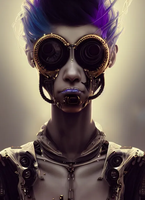 Image similar to soft lustrous ebony ivory biotech raver gutter punk gothic cyborg, golden ratio, details, scifi, fantasy, cyberpunk, intricate, decadent, highly detailed, digital painting, octane render, artstation, concept art, smooth, sharp focus, illustration, art by artgerm, loish, wlop