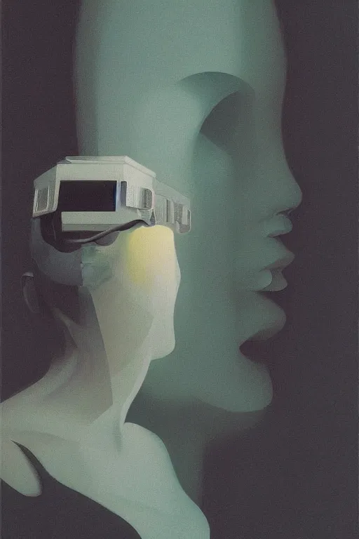 Image similar to woman wearing oculus and digital glitch head edward hopper and james gilleard, zdzislaw beksisnski, higly detailed