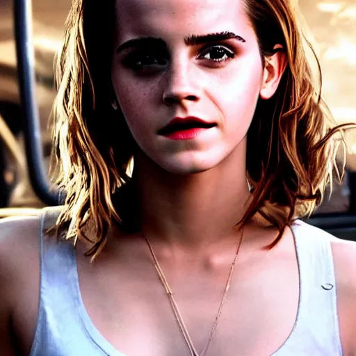 Image similar to emma watson starring in the new fast and furious movie she is driving a very expensive car, 8 0 s movie, cinematic, exciting, movie poster, bright, colorful