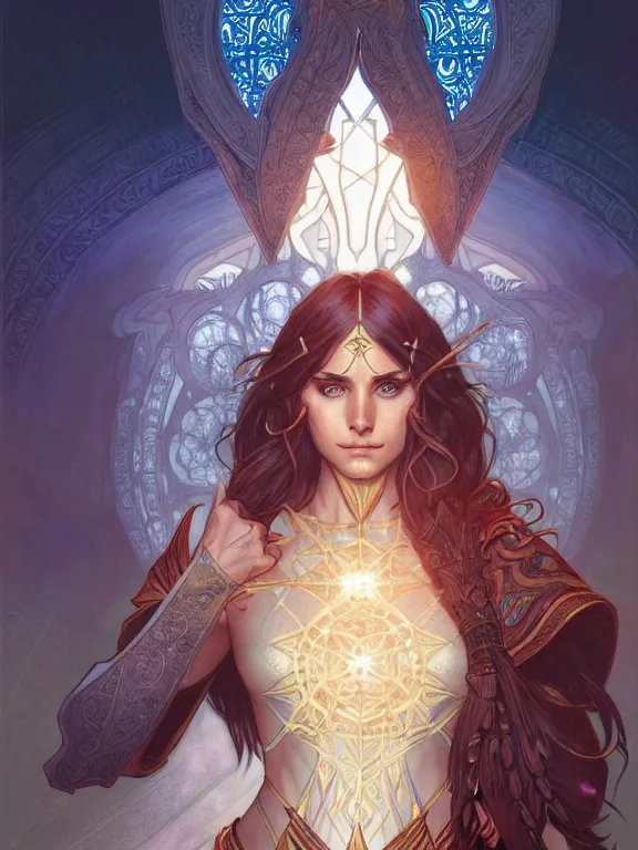 Image similar to symmetry!! intense fanart of a evve as a mage warrior as acotar protagonist, magic background, intricate, elegant, highly detailed, my rendition, digital painting, artstation, concept art, smooth, sharp focus, illustration, art by artgerm and greg rutkowski and alphonse mucha