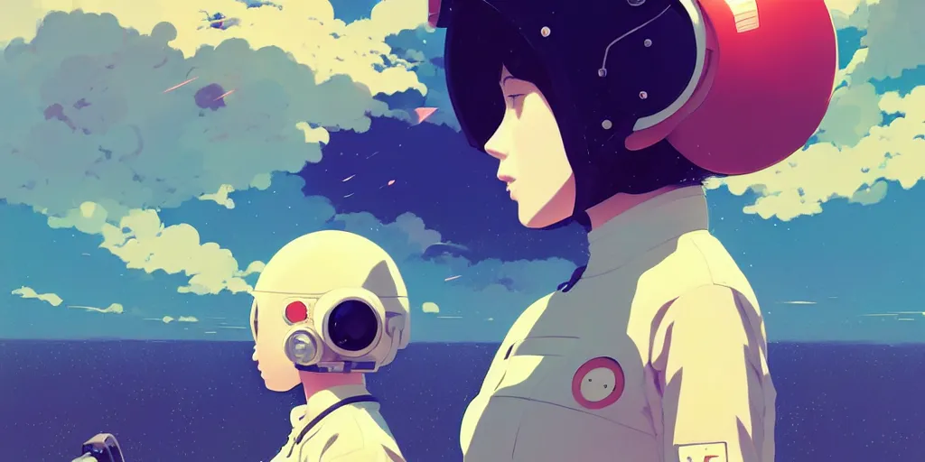 Prompt: portrait of a girl with astronaut helmets by ilya kuvshinov, cloudy sky background lush landscape ln illustration concept art anime key visual trending pixiv by victo ngai fanbox by greg rutkowski makoto shinkai takashi takeuchi studio ghibli