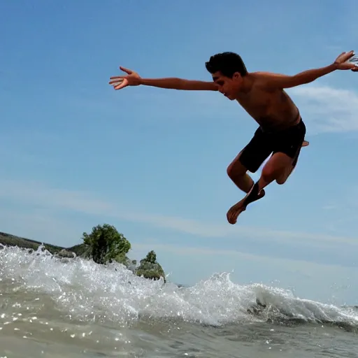 Prompt: sebastian pinera jumping to the water