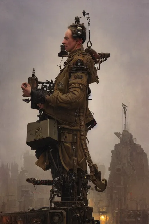 Image similar to dieselpunk military walkie - talkie, radio device, product lighting, painted by ruan jia, raymond swanland, lawrence alma tadema, zdzislaw beksinski, norman rockwell, jack kirby, tom lovell, alex malveda, greg staples