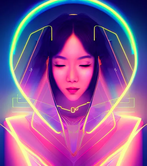 Image similar to symmetry!! asian princess of technology, solid cube of light, hard edges, product render retro - futuristic poster scifi, lasers and neon circuits, beautiful asian princess, intricate, elegant, highly detailed, digital painting, artstation, concept art, smooth, sharp focus, illustration, dreamlike, art by artgerm