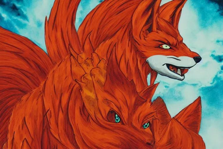 Prompt: kurama, nine - tailed fox, 🎨🖌