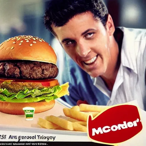 Image similar to a promotional advertisement from McDonald’s introducing the new Pounder, a 10 pound beef burger from McDonald’s