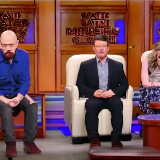 Prompt: A screenshot from The Late Late Show With Walter White