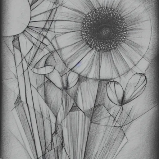 Prompt: sketch of detailed pencil flowers in pastel tones in style of László Moholy-Nagy.