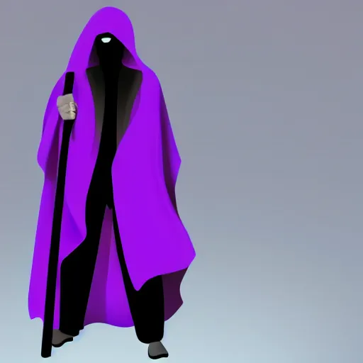 Image similar to grim reaper, purple cloak, full body