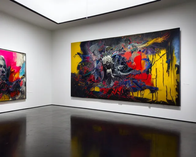 Image similar to otherworldly gallery of art, a brutalist designed, rich deep vivid colours, broad brush strokes!, painted by francis bacon, michal mraz, adrian ghenie, nicola samori, james jean!!! and petra cortright, part by gerhard richter, part by takato yamamoto. 8 k masterpiece.