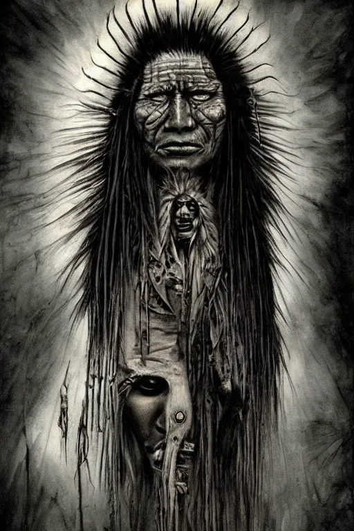 Image similar to mad native american skinwalker artwork by ben templesmith