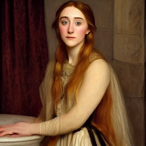 Prompt: a true-to-life portrait of Saoirse Ronan painted by Edward Leighton