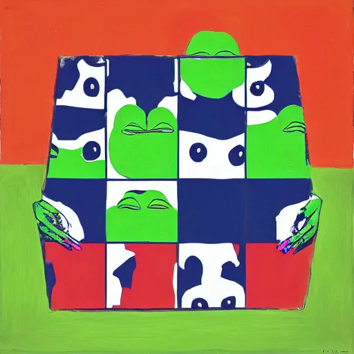 Image similar to pepe the frog, pop art style, by Jasper Johns and Alex Katz,