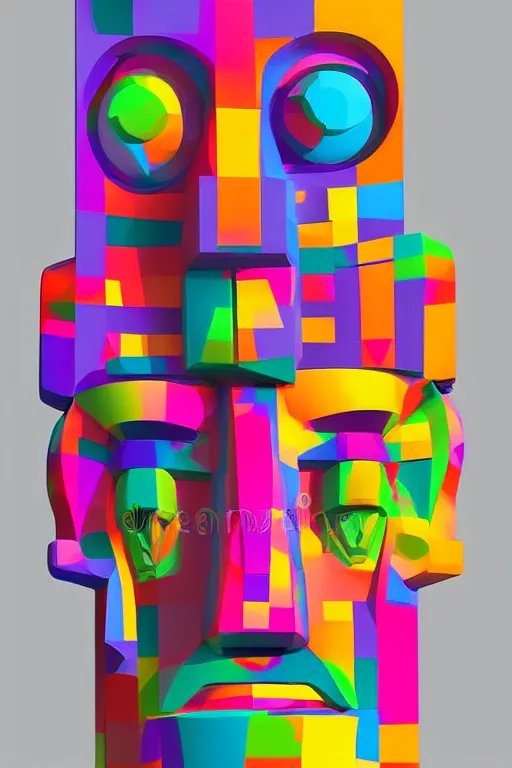 Image similar to cubist moai statue cutout digital illustration cartoon colorful beeple