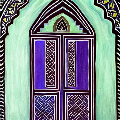 Prompt: door, arabian calligraphy, arabian art, oil painting , symmetrical