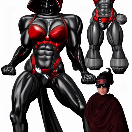 Image similar to sith lord, female, body builder, cyborg, high detail, tiny