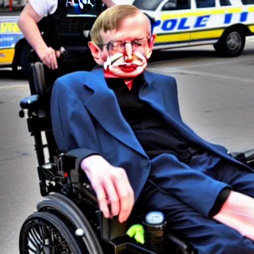 Prompt: stephen hawking in neon street racing and trying to escape police