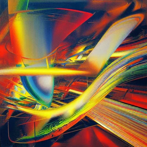 Image similar to abstract art representing momentum, oil painting by john berkey and gabriel dawe, masterwork