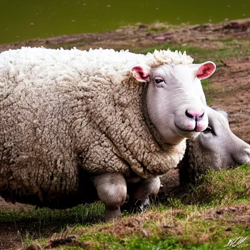 Prompt: sheep hippo nature photography