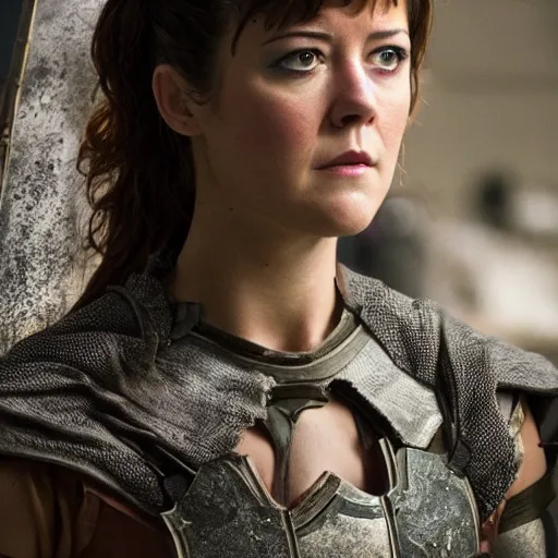 Image similar to mary elizabeth winstead as a warrior in a scifi battlefield