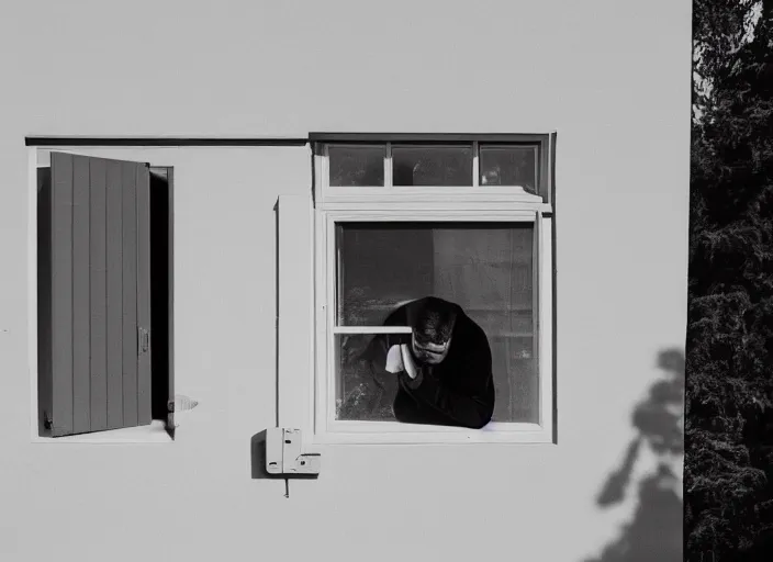 Prompt: a camera obscura photo a man licking his window