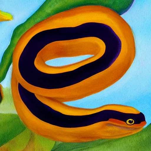 Prompt: a orange and black snake in a purple field realistic painting highly detailed