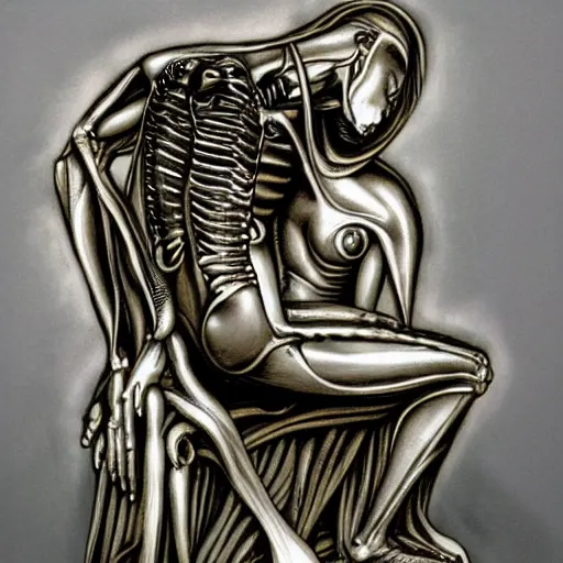 Prompt: biomechanical pieta by h. r giger
