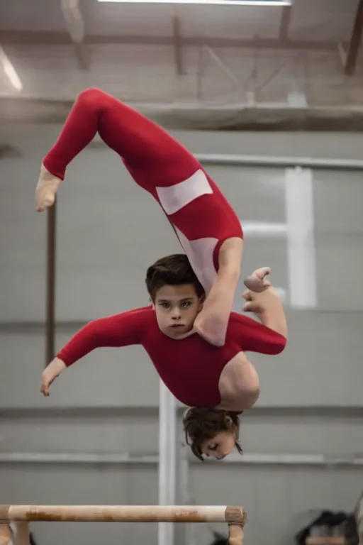 Image similar to young jake t. austin doing gymnastics, red weapon 8 k s 3 5, cooke anamorphic / i lenses, highly detailed, cinematic lighting