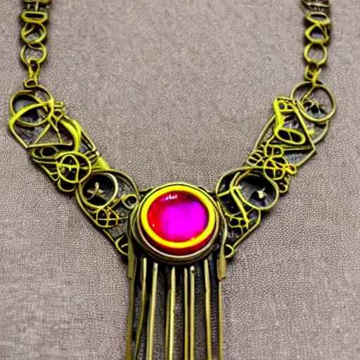 Image similar to steampunk jewellery with neon colours