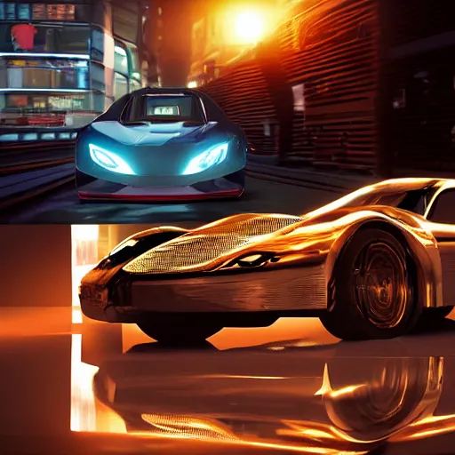 Image similar to car show several cars: motherboard forms designed by zaha hadid, sci-fi futuristic ultra realistic photography, keyshot render, octane render, unreal engine 5 lumen, high oiled liquid glossy specularity reflections, ultra detailed, golden hour, dramatic lighting 4k, 8k, 16k in the style ofblade runner 2049 Cyberpunk 2077 ghost in the shell thor 2 marvel film : tilt shift: sharp focus