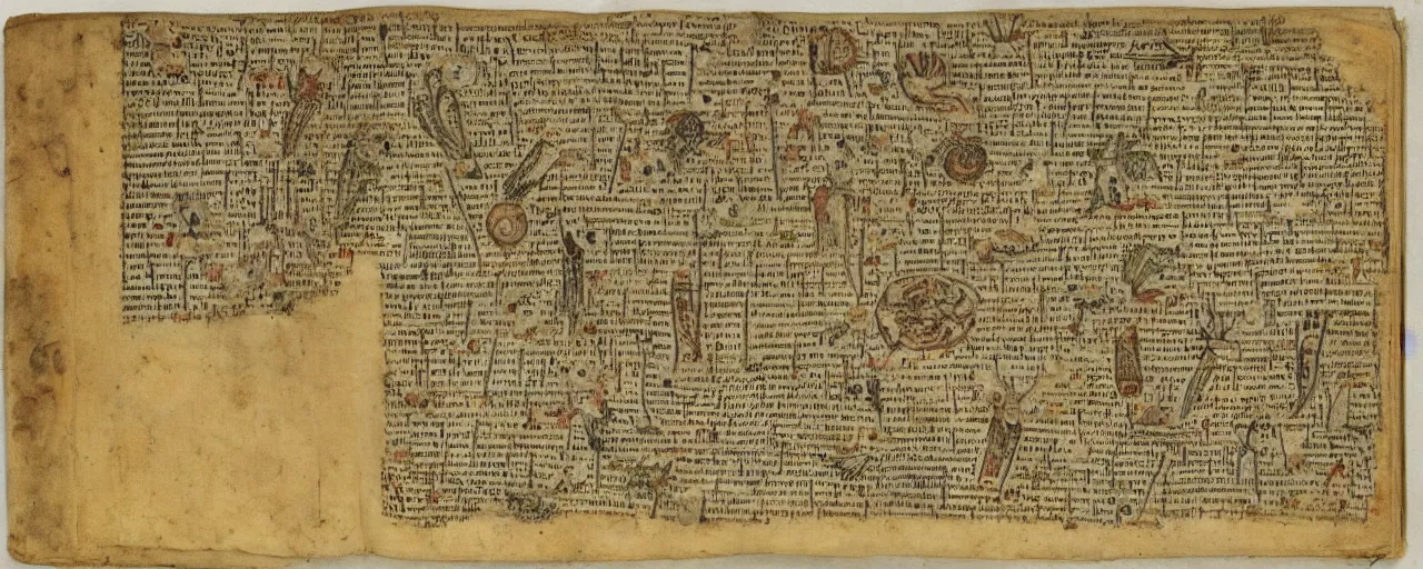 Prompt: ancient book detailing spaghetti, in the style of the voynich manuscript, fine detail,