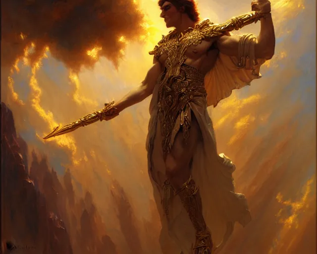 Image similar to attractive pagan male deity, summons handsome lucifer morning star. highly detailed painting by gaston bussiere, craig mullins, j. c. leyendecker 8 k