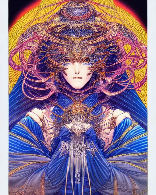 Image similar to hyper detailed illustration of the god of light, prismatic, kami, intricate linework, lighting poster by moebius, ayami kojima, 90's anime, retro fantasy